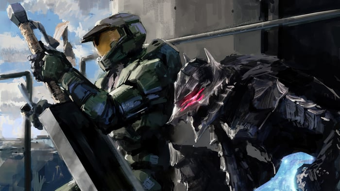 Master Chief and Guts with a large sword