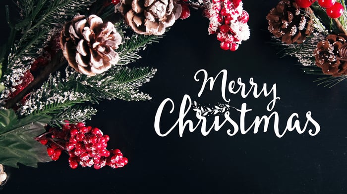 Merry Christmas with Pine Cones and Berries
