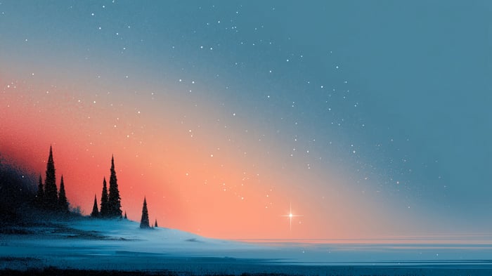North Star over a winter night landscape