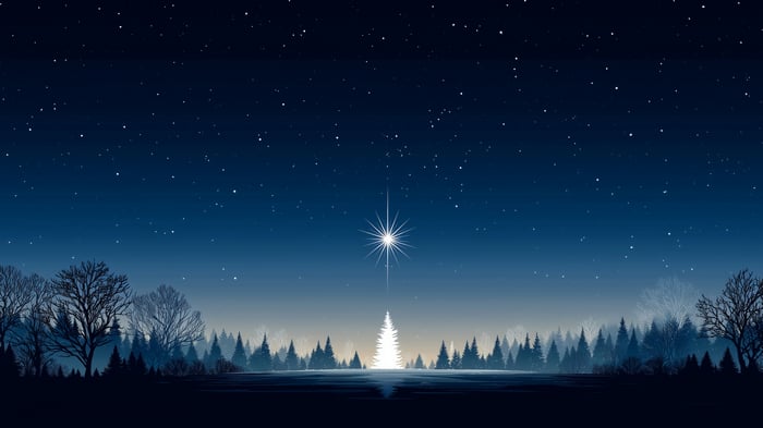 Bethlehem Star over a winter forest