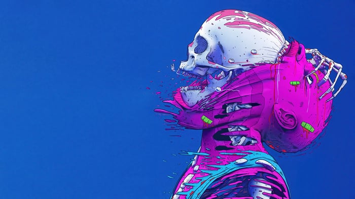 Digital Art of a Skull and Skeleton 4K
