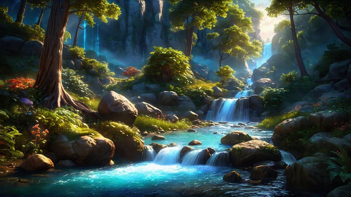 Digital Art 4K Forest River Scenery