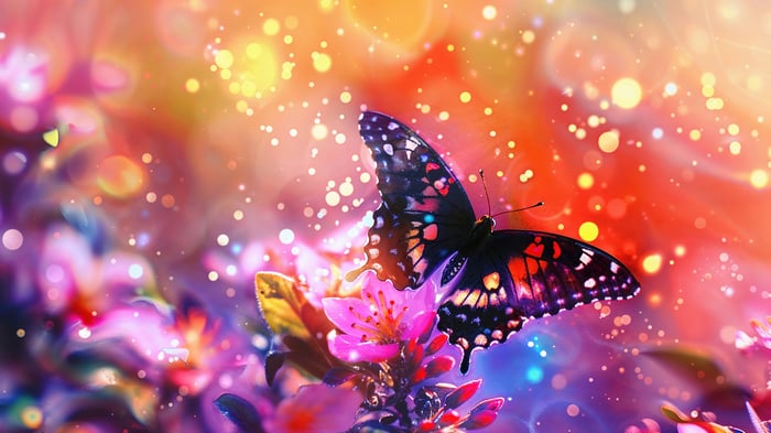 Butterfly on a pink flower with bokeh lights 4K