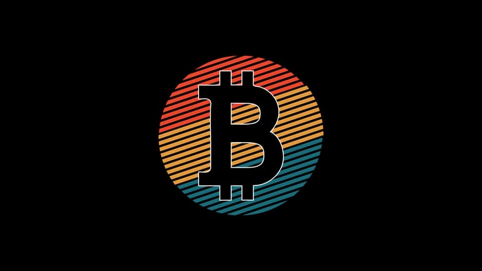 Bitcoin Logo with Retro Sunset Stripes