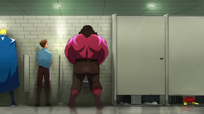 Four men in a public restroom