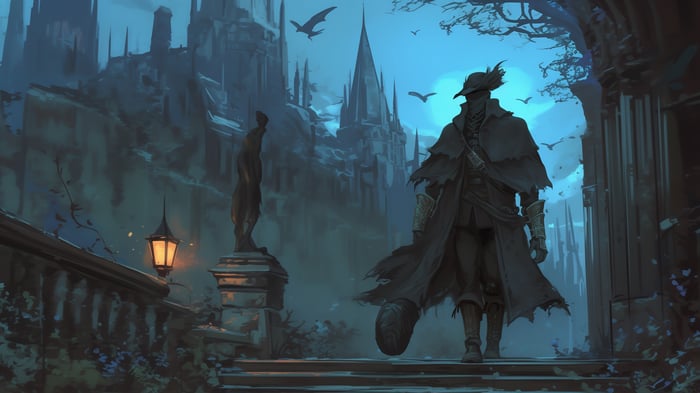 Bloodborne Hunter in a Gothic Cityscape 4K