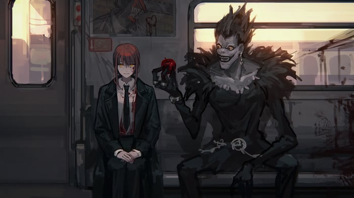 Makima and Ryuk on a Train 4K