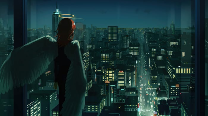 Angel Devil from Chainsaw Man overlooking a city