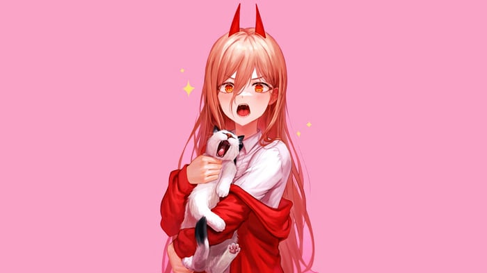 Power from Chainsaw Man holding a cat