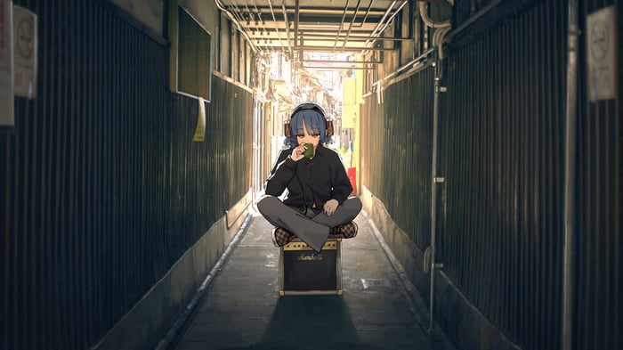 Ryo Yamada from Bocchi the Rock! in an alley 4K