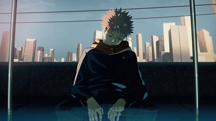 Yuji Itadori on a train in Jujutsu Kaisen 4K