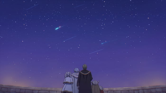 Frieren and companions watch shooting stars
