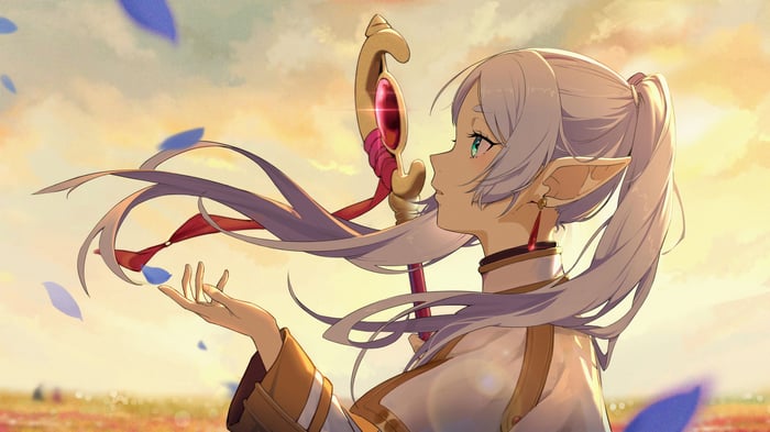Frieren Holding a Staff in a Field