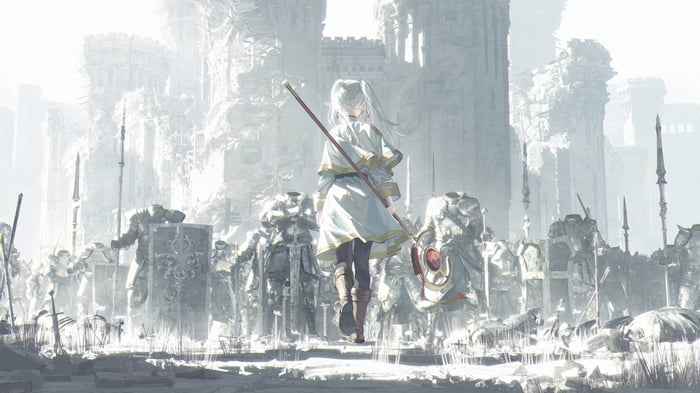 Frieren and knights in a ruined castle 4K
