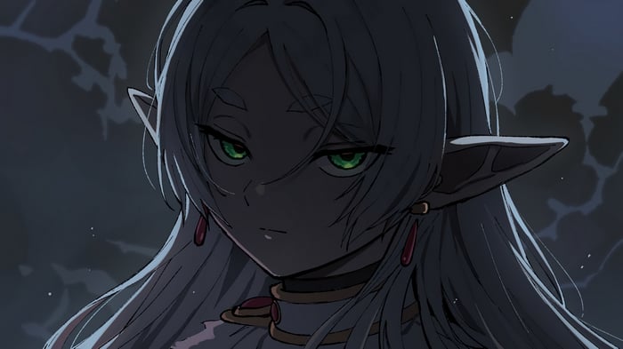 Frieren with Green Eyes and White Hair