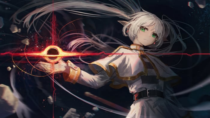 Anime Girl with Black Hole and Red Energy