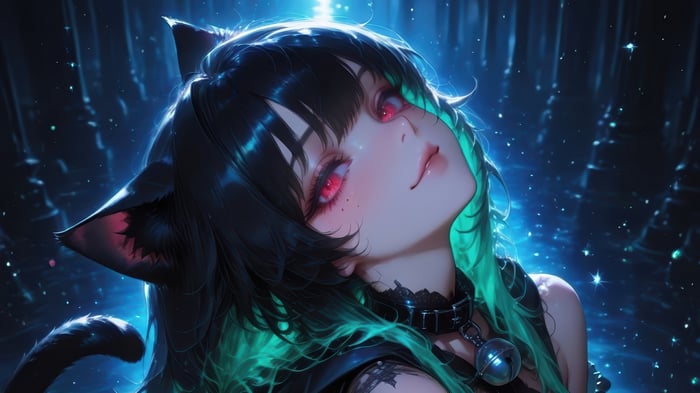 Anime Cat Girl with Red Eyes 4K