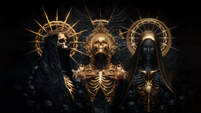 Golden Skeletons and Skulls in Dark Digital Art 4K