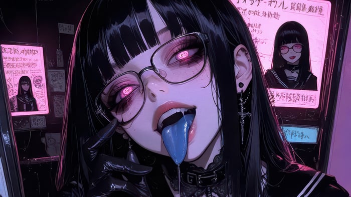 Anime Girl with Glasses and Tongue Out 4K