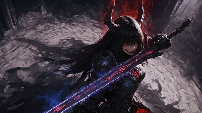 Demon Warrior with Glowing Sword 4K