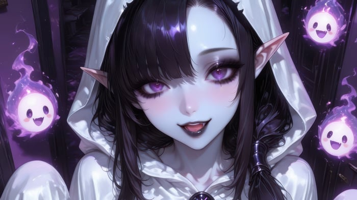 Anime Girl Vampire with Ghosts 4K