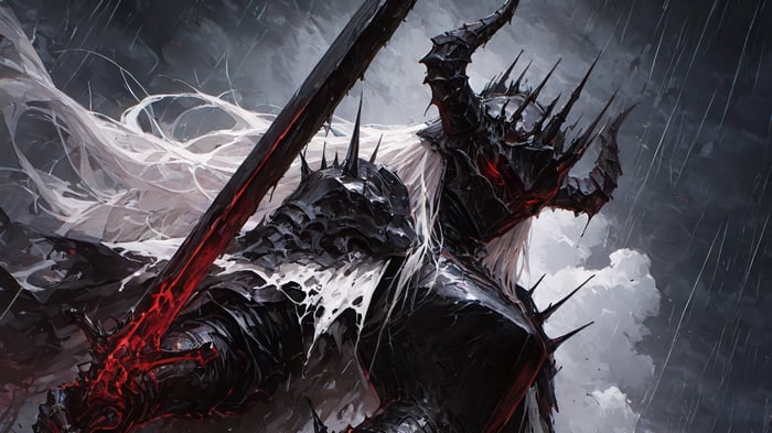 Dark Warrior with Spiked Armor and Glowing Sword 4K