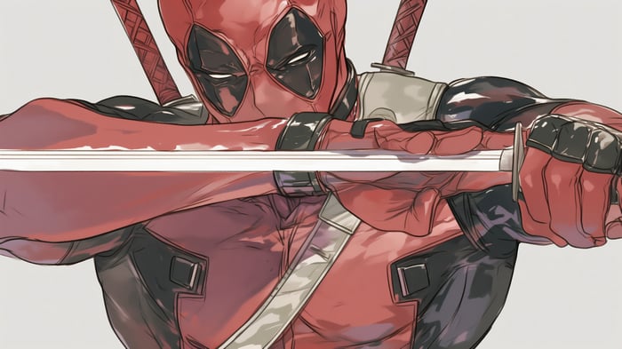 Deadpool holding a katana, Marvel Comics 4K