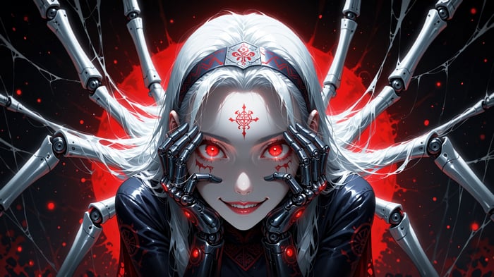 Cyberpunk Anime Girl with White Hair and Red Eyes 4K