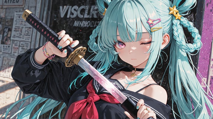 Anime Girl with Katana Winks in 4K