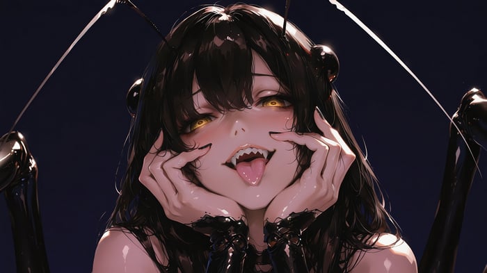 Anime Girl with Antennas and Sharp Teeth