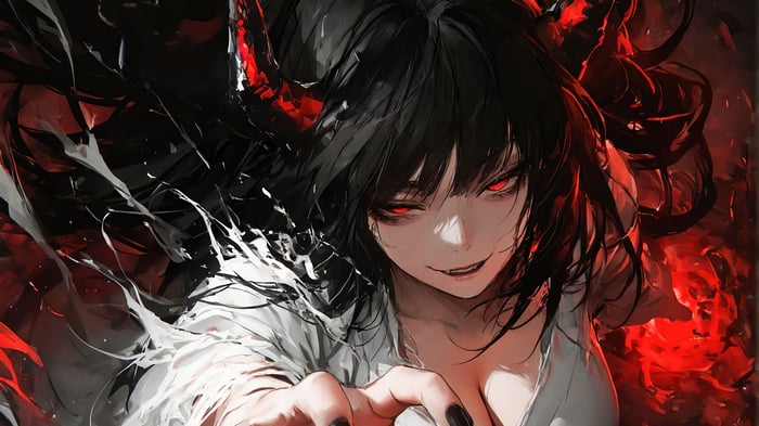 Anime Girl with Red Eyes and Horns 4K