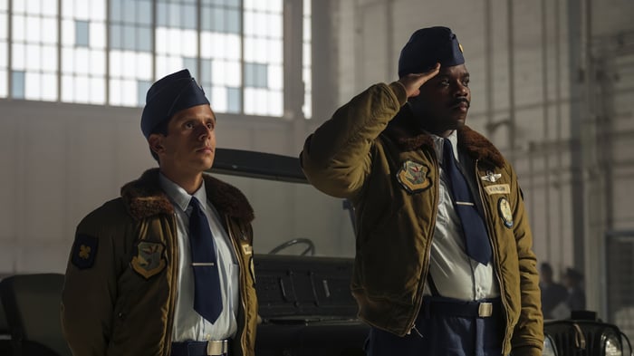 Two Air Force Officers in a Hangar