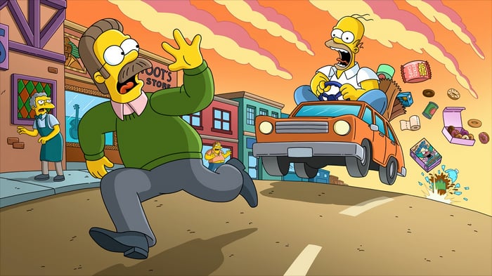 The Simpsons characters in a car chase