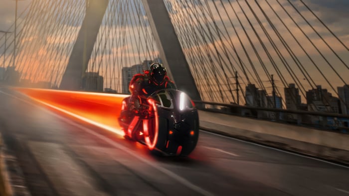 Tron: Ares Light Cycle on a Bridge