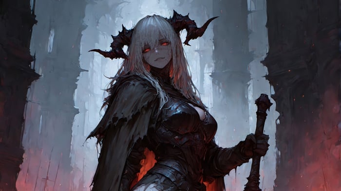 Fantasy Warrior Girl with Horns and Sword 4K
