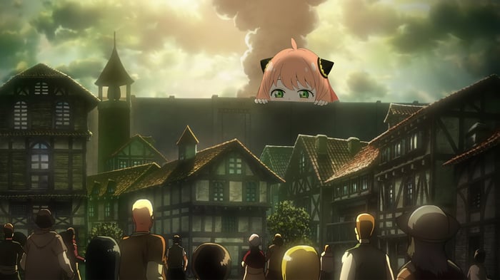 Anya Forger peeks over a wall in Attack on Titan 4K