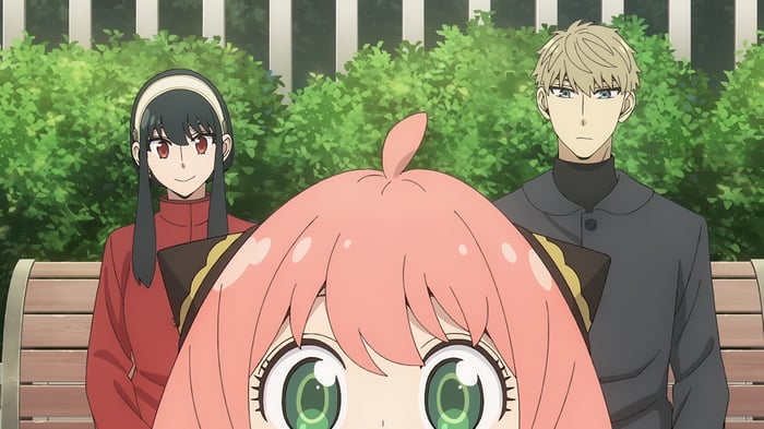 Spy x Family: Anya, Yor, and Loid on a Bench