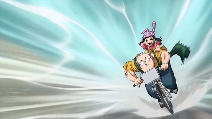 Sakamoto Days: Taro Sakamoto riding a bicycle with a child