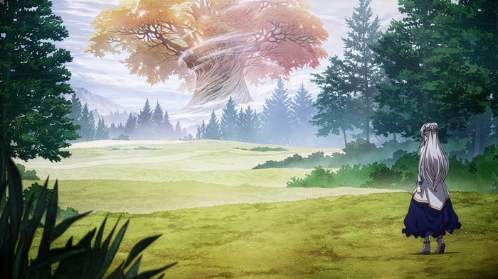 Amila and a giant tree in a field