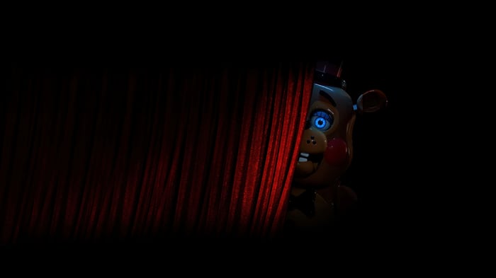 FNAF Toy Freddy Peeking Behind Red Curtain 4K