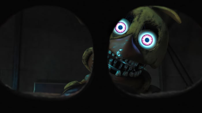 FNAF Chica peeking through a dark opening