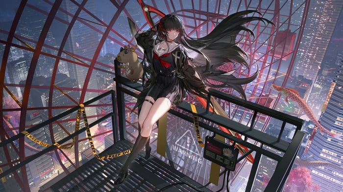 Chisa from Wuthering Waves in a city