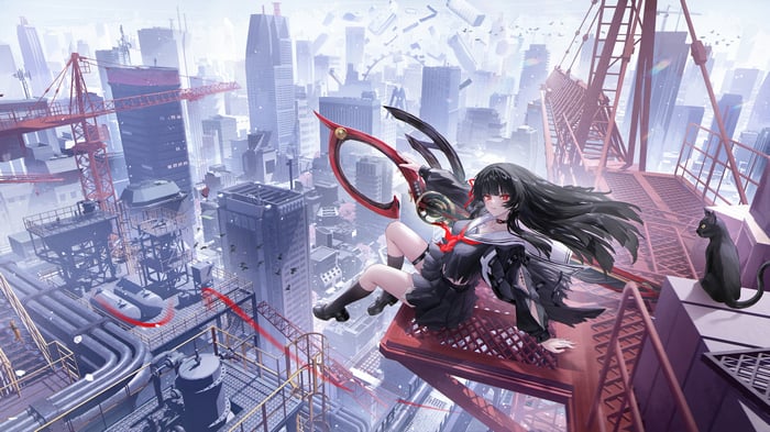 Chisa from Wuthering Waves in a city