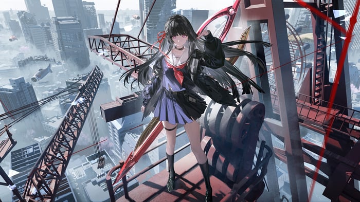 Chisa from Wuthering Waves in a city