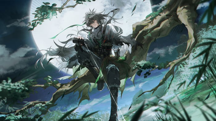 Qiuyuan from Wuthering Waves sitting on a tree branch