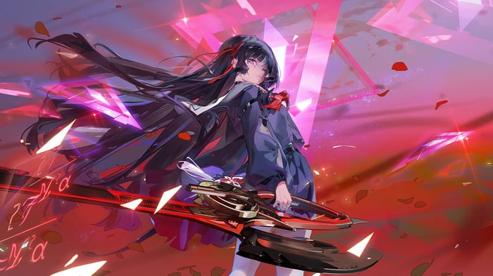 Chisa from Wuthering Waves holding a weapon