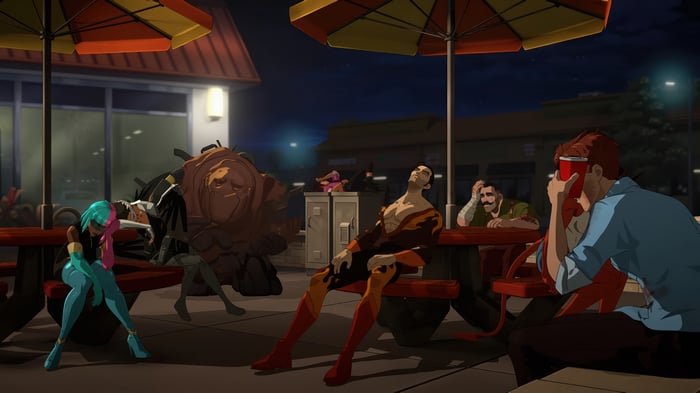 Dispatch - Game characters at a diner