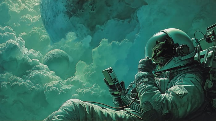 Cat Astronaut in Space with Planets and Clouds 4K