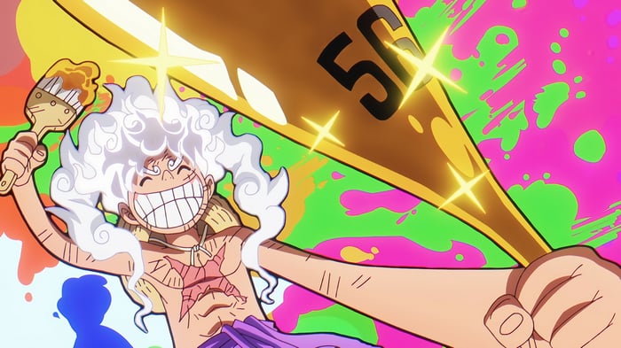 Monkey D. Luffy with a paintbrush and horn