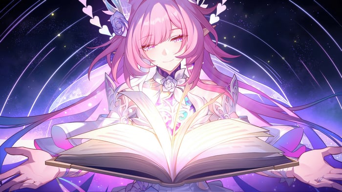 Cyrene from Honkai: Star Rail holding a glowing book